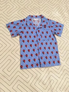Rachel Riley Blue Short-Sleeve Button-Up Shirt with Red Kite Print